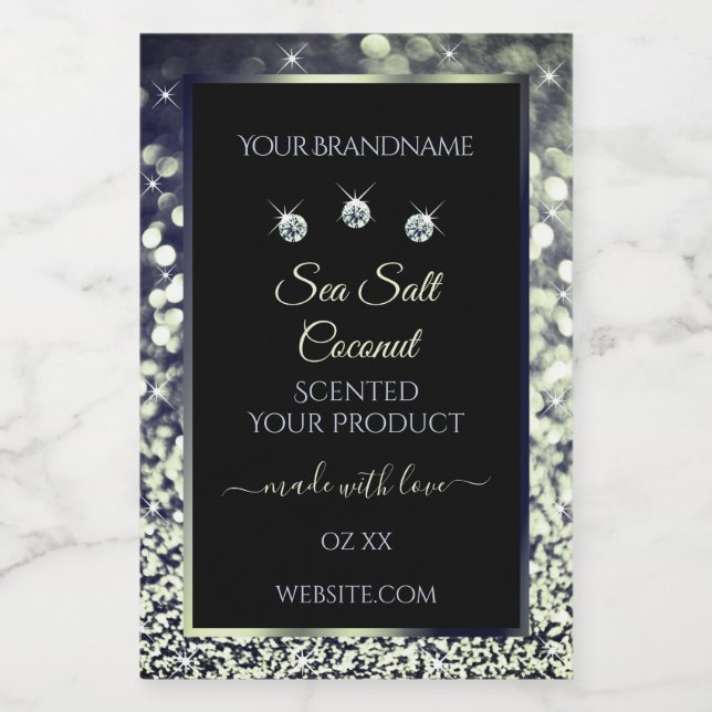 Bluish Silver Glitter Frame Diamonds Product Label (Single Label)