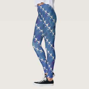 bluish watercolor with aeroplanes pattern leggings