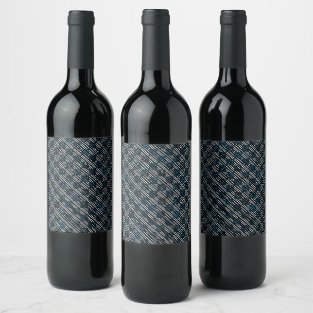 Bluish weird chequered or slanted stripes, dotted wine label (Bottles)
