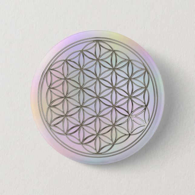 Blume des Lebens / Flower Of Life | silver pastell 6 Cm Round Badge (Front)