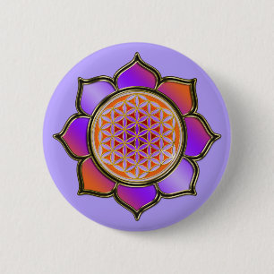 Blume des Lebens Lotus - violet orange / violet 6 Cm Round Badge
