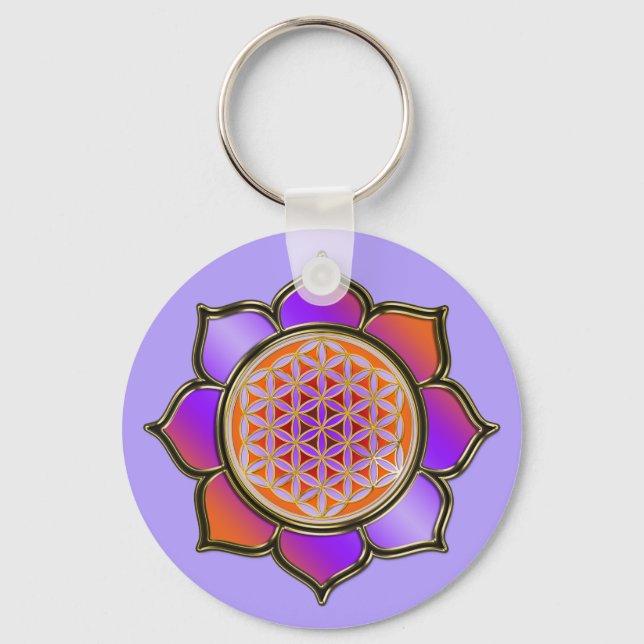 Blume des Lebens Lotus - violet orange / violet Key Ring (Front)