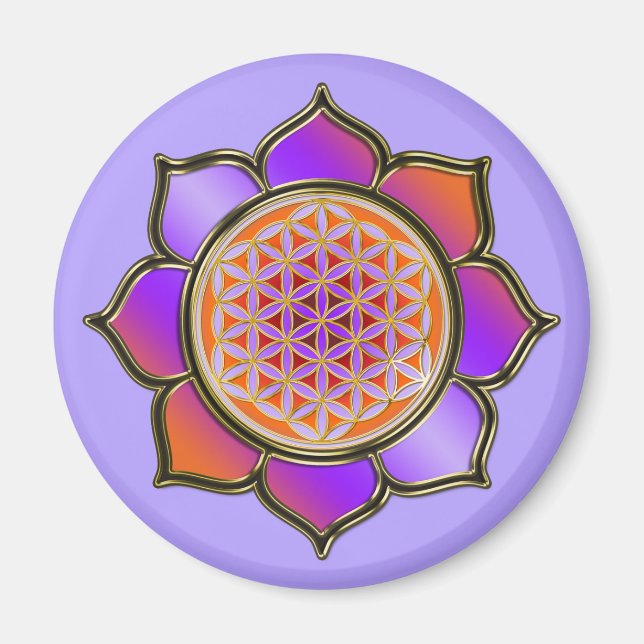 Blume des Lebens Lotus - violet orange / violet Magnet (Front)