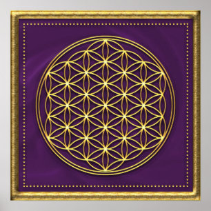Blume des Lebens - violett / gold Poster