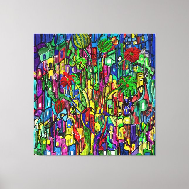 Blumen-Baum im Häusermeer. Canvas Print (Front)