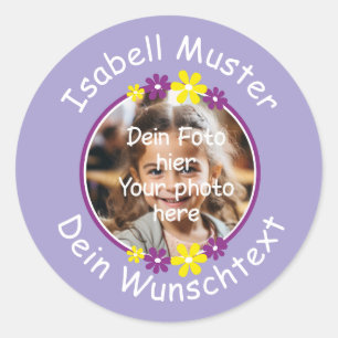 Blumen gelb lila   Fotoaufkleber lila Classic Round Sticker
