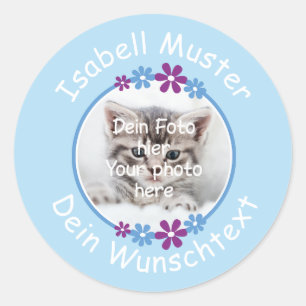 Blumen lila blau Fotoaufkleber hellblau Classic Round Sticker