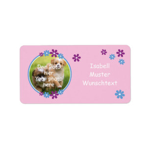 Blumen lila blau   Fotoaufkleber rosa Label