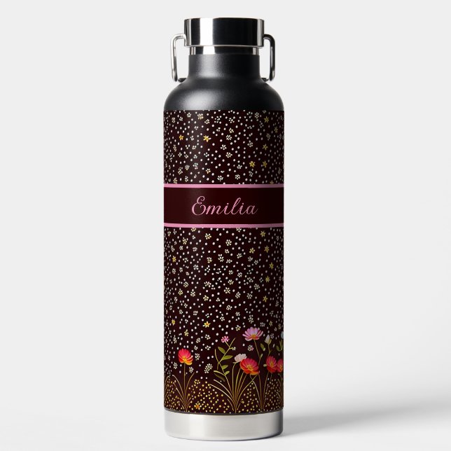 Blumen Muster mit Blumenwiese am Rand Water Bottle (Front)