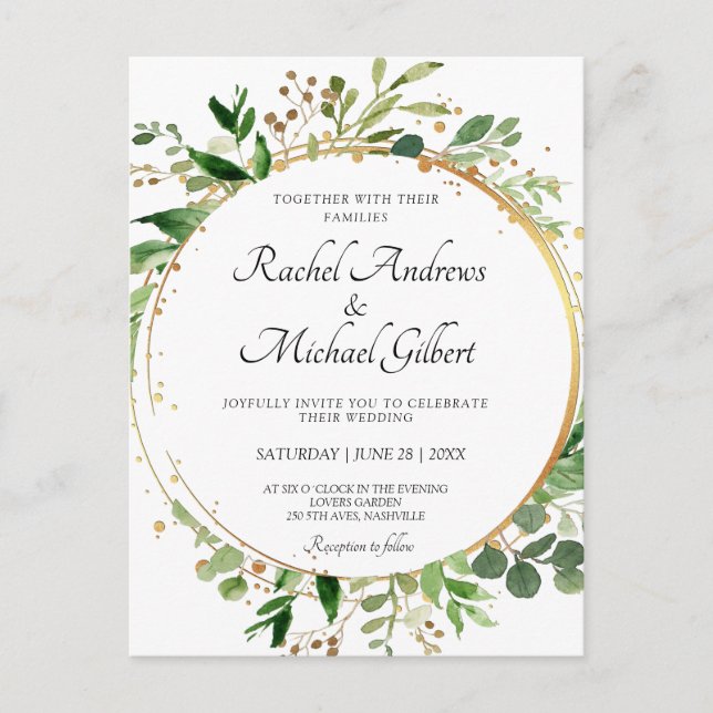 Blumenkreislauf Grünes Gold Hochzeit Einladung Postcard (Front)