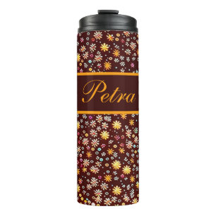 Blumenmuster braun orange thermal tumbler
