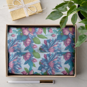 Blumenmuster: Dahlien in Blau/Rosa - Tissue Paper