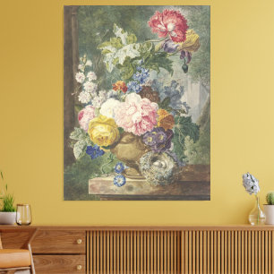 Blumenstrauß in einer Vase mit Vogelnest Canvas Print