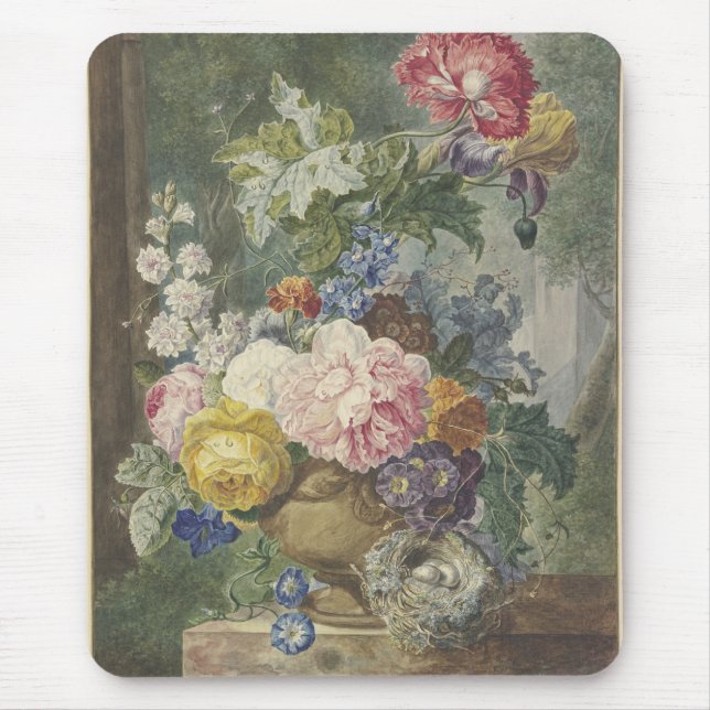 Blumenstrauß in einer Vase mit Vogelnest Mouse Pad (Front)