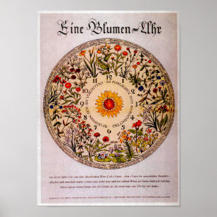 Blumenuhr Flower Clock Vintage Art Poster