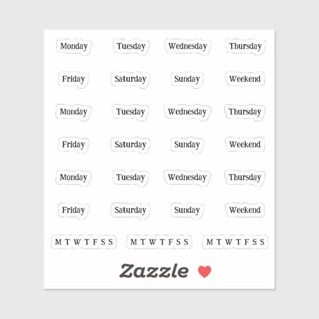 Blurbs. Days Of The Week - Transparent (Sheet)