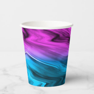 Blurred background fashionable crimson and blue paper cups