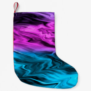 Blurred background fashionable crimson and blue small christmas stocking