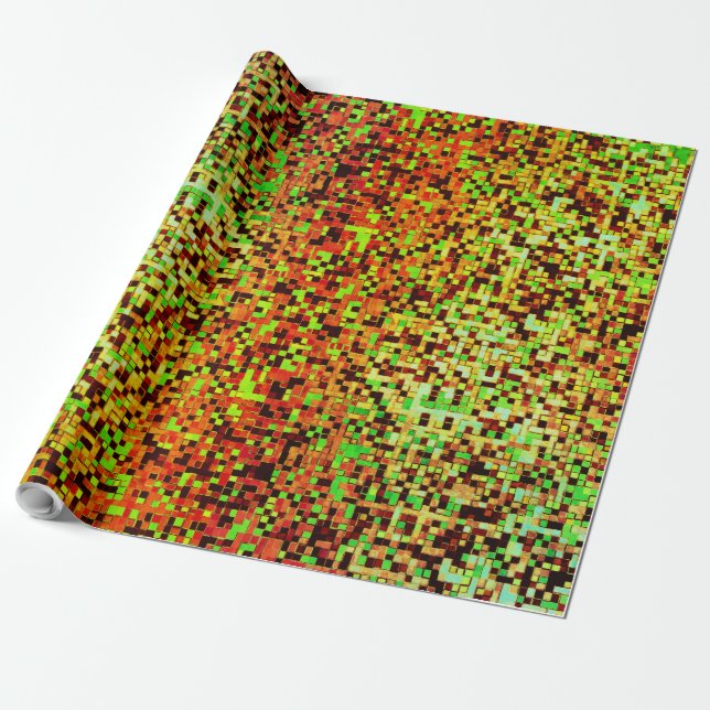 Blurred green and brown small squares or tile wrapping paper (Unrolled)