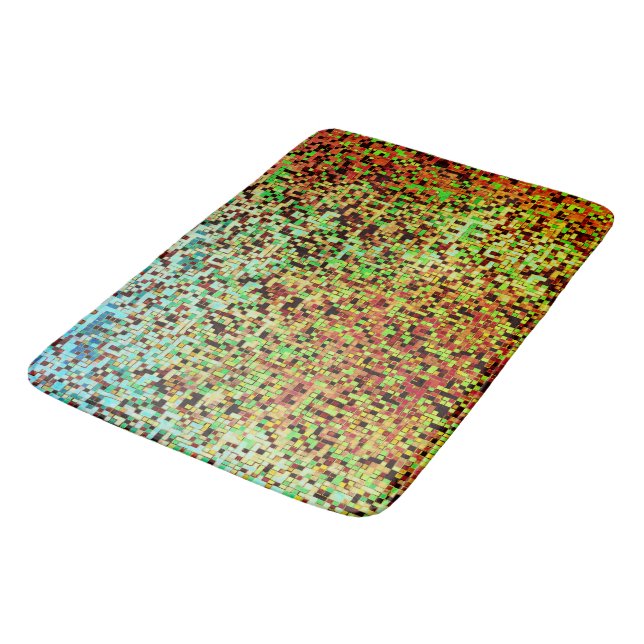 Blurred green and orange small squares or tile bath mat (Angled)