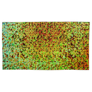 Blurred green and orange small squares or tile pillowcase