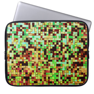 Blurred green and orange small squares or tiles laptop sleeve