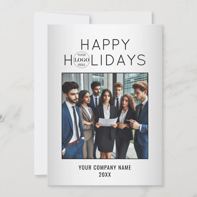 Blurred Grey Background Corporate Business Logo Holiday Card (Front)