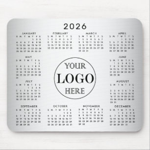 Blurred Grey Background Custom Logo 2026 Calendar Mouse Pad