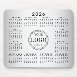 Blurred Grey Background Custom Logo 2026 Calendar Mouse Pad