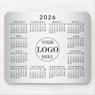 Blurred Grey Background Custom Logo 2026 Calendar Mouse Pad