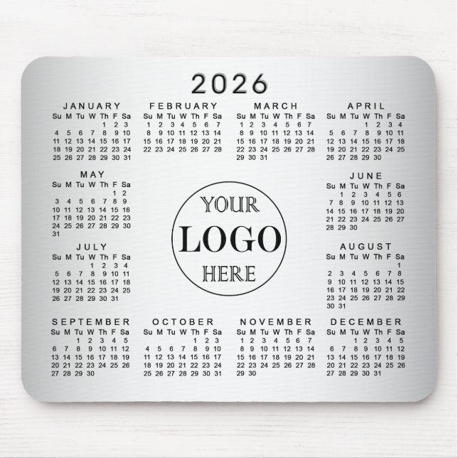 Blurred Grey Background Custom Logo 2026 Calendar Mouse Pad (Front)