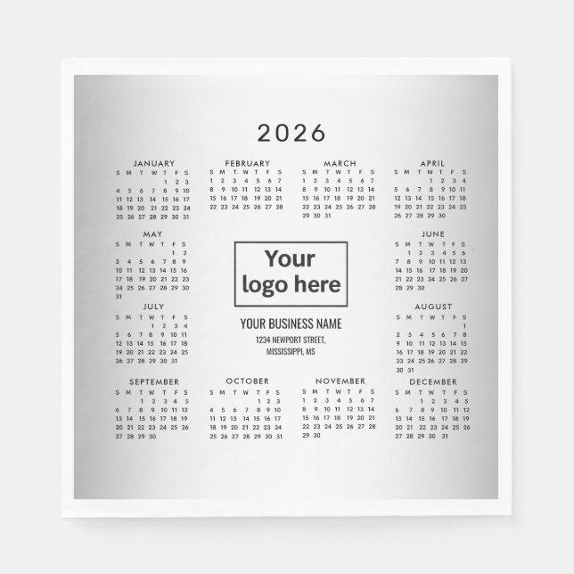 Blurred Grey Background Custom Logo 2026 Calendar Napkin (Front)