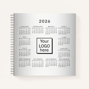 Blurred Grey Background Custom Logo 2026 Calendar Notebook