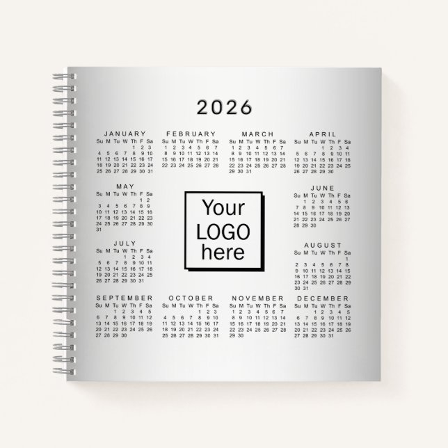 Blurred Grey Background Custom Logo 2026 Calendar Notebook (Front)