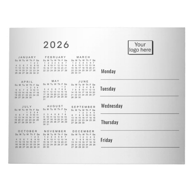 Blurred Grey Background Custom Logo 2026 Calendar Notepad (Front)