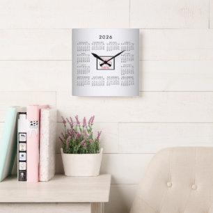 Blurred Grey Background Custom Logo 2026 Calendar Square Wall Clock
