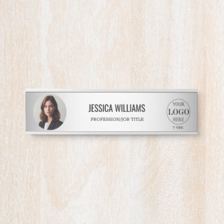Blurred Grey Background Custom Logo Photo Door Sign