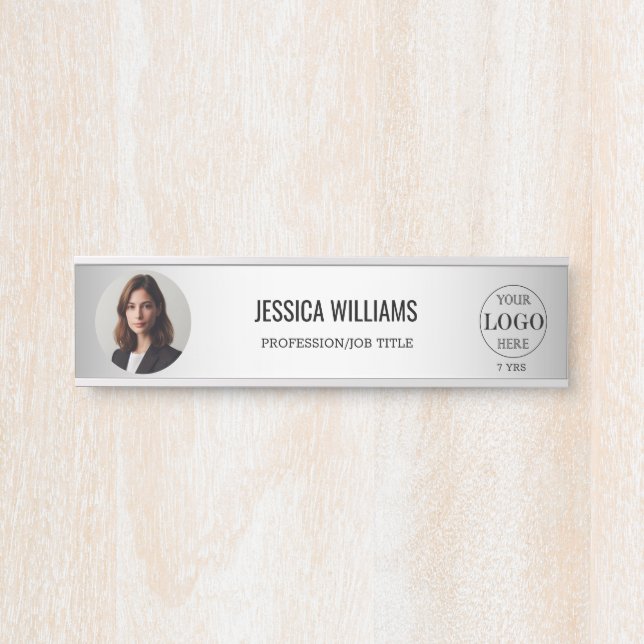 Blurred Grey Background Custom Logo Photo Door Sign (Front)