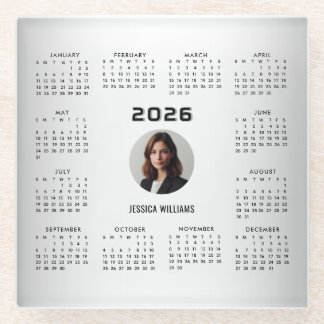Blurred Grey Background Custom Photo 2026 Calendar Glass Coaster