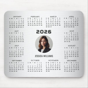 Blurred Grey Background Custom Photo 2026 Calendar Mouse Pad