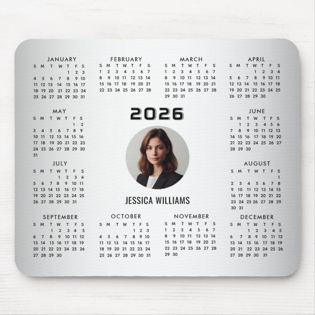 Blurred Grey Background Custom Photo 2026 Calendar Mouse Pad (Front)
