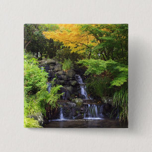 Blurred Rock Waterfall, Maple Green & Orange Trees 15 Cm Square Badge