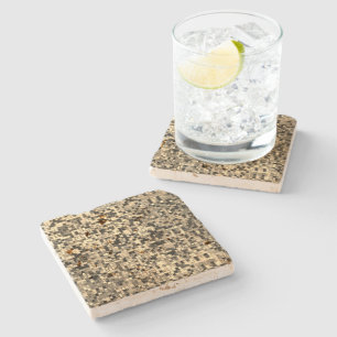 Blurred small squares or tiles, beige or khaki stone coaster