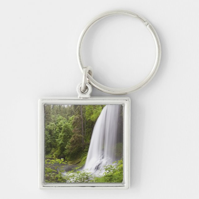 Blurred Waterfall and Forest View in Oregon Key Ring (Front)