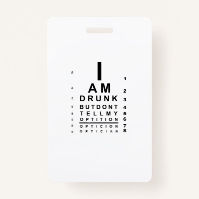 Blurry drunk eye chart ID badge (Front)