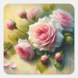 Blurry Wet Roses - Floral Series Art Collection Square Sticker