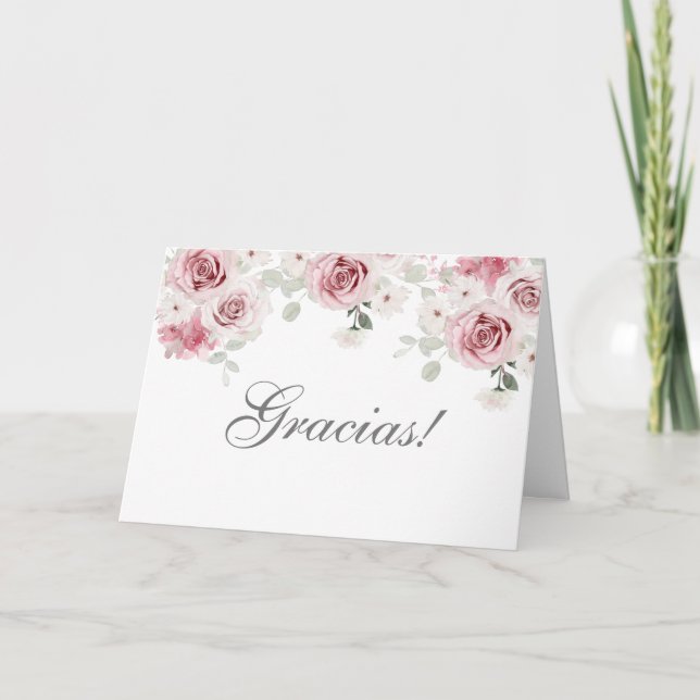 Blusa Pink Floral Quinceañera Thank You Card (Front)