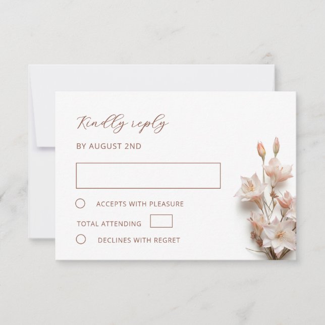 Blush 3D Boho Flowers Wedding RSVP Card (Front)