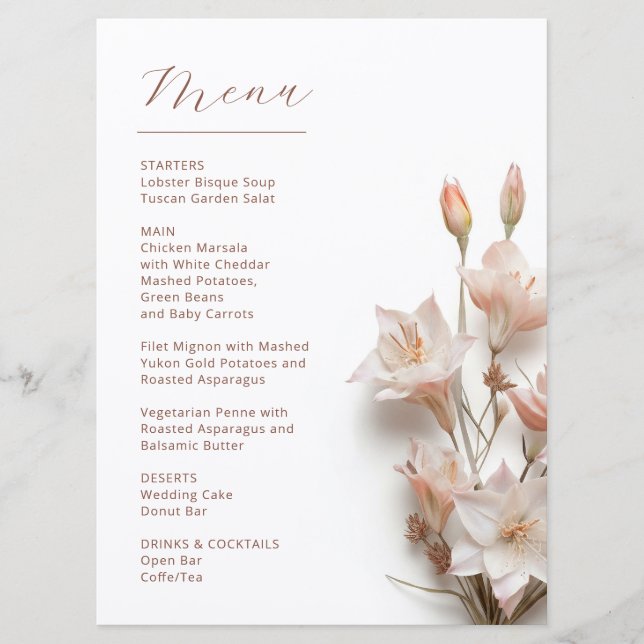  Blush 3D Boho Flowers White Menu (Front)
