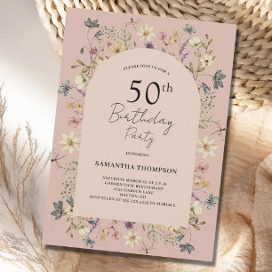 Blush 50th Birthday Floral Wildflower Invitation